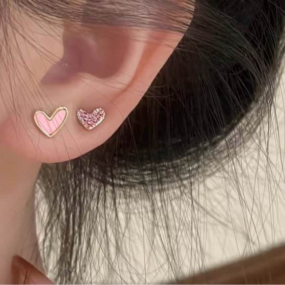 Jewelry - Gold and Pink Heart Stud Earrings Set of 3